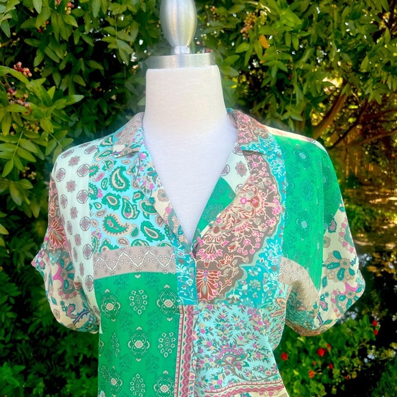 cupcakes & cashmere Multicolor Patchwork Button Down Shirt - Picture 3 of 7